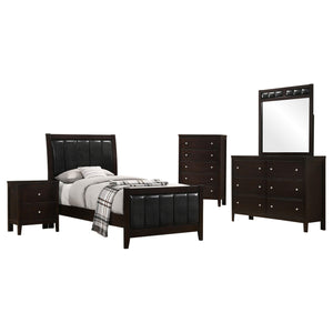 Juego de dormitorio Carlton de 5 piezas con dos camas individuales, color capuchino