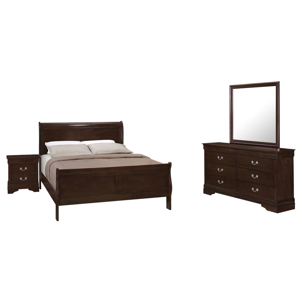 Juego de dormitorio completo de 4 piezas Louis Philippe Cappuccino