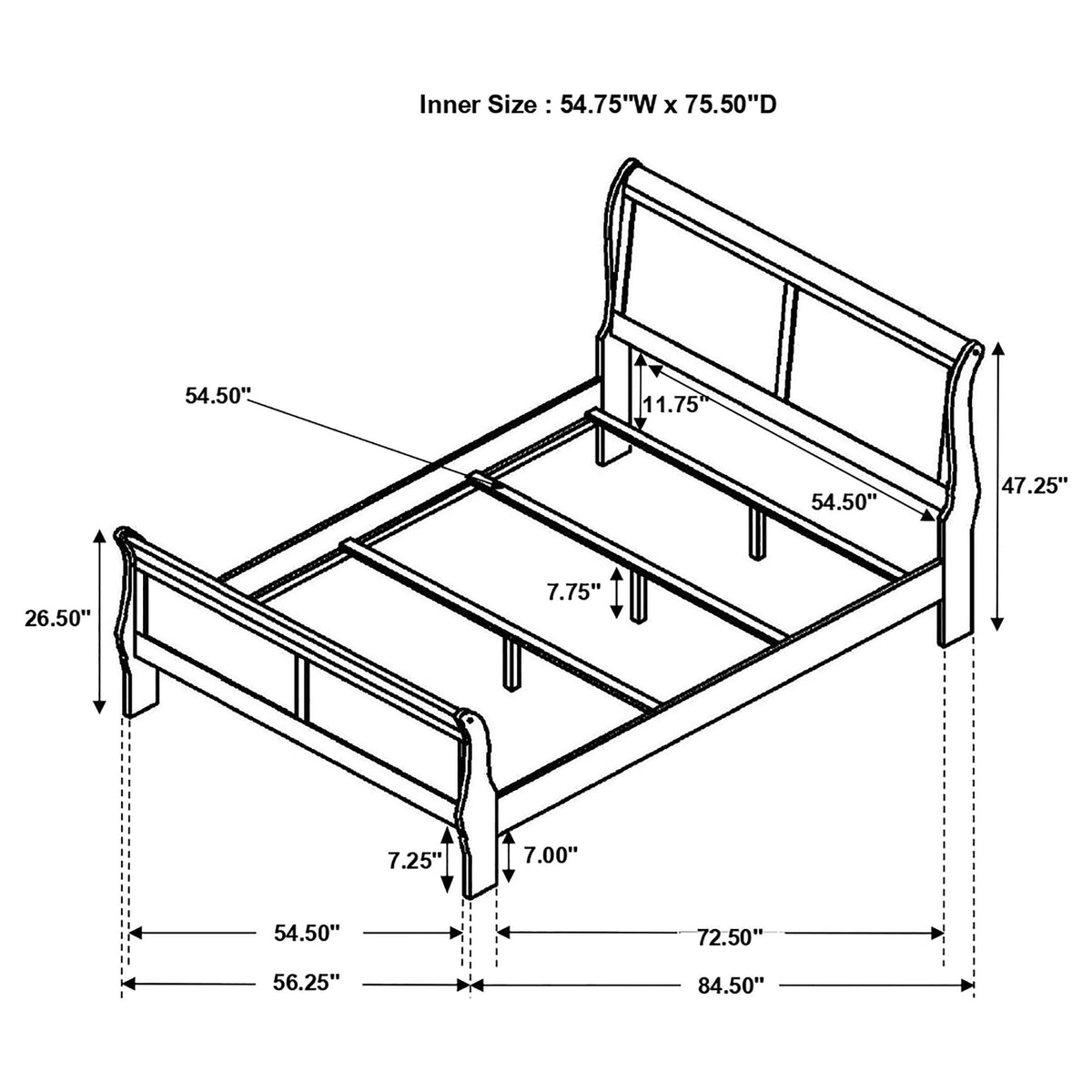 Juego de dormitorio completo de 4 piezas Louis Philippe Cappuccino