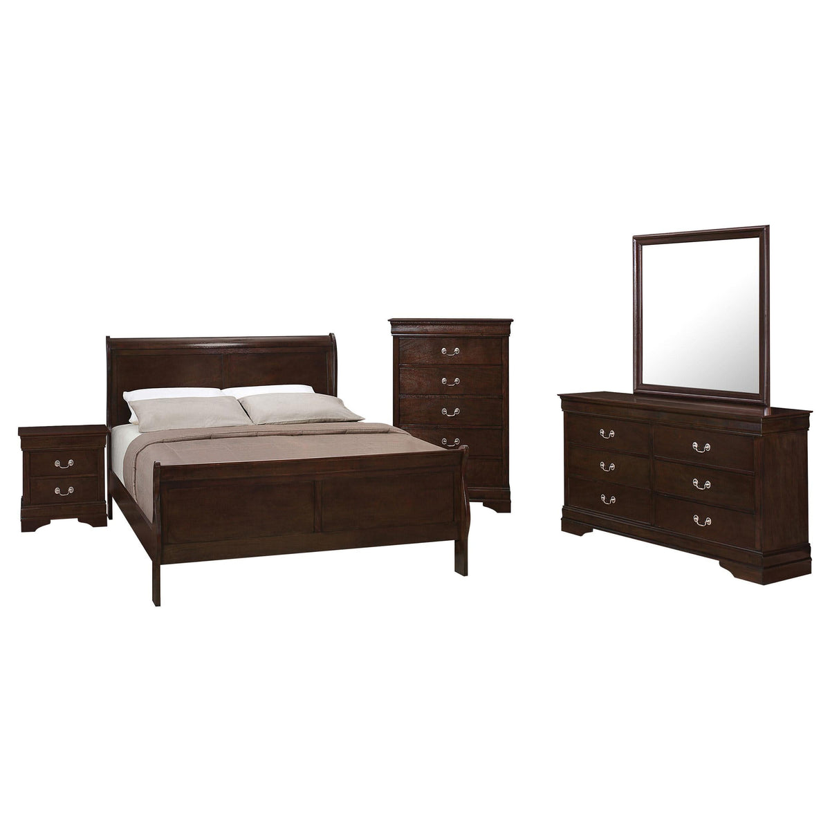 Juego de dormitorio completo de 5 piezas Louis Philippe Cappuccino