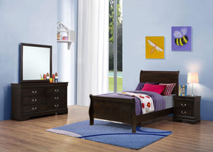 Juego de dormitorio Louis Philippe de 4 piezas con dos camas individuales en color capuchino