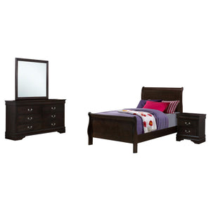 Juego de dormitorio Louis Philippe de 4 piezas con dos camas individuales en color capuchino
