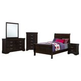 Juego de dormitorio Louis Philippe de 5 piezas con dos camas individuales en color capuchino