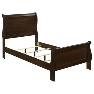 Juego de dormitorio Louis Philippe de 5 piezas con dos camas individuales en color capuchino