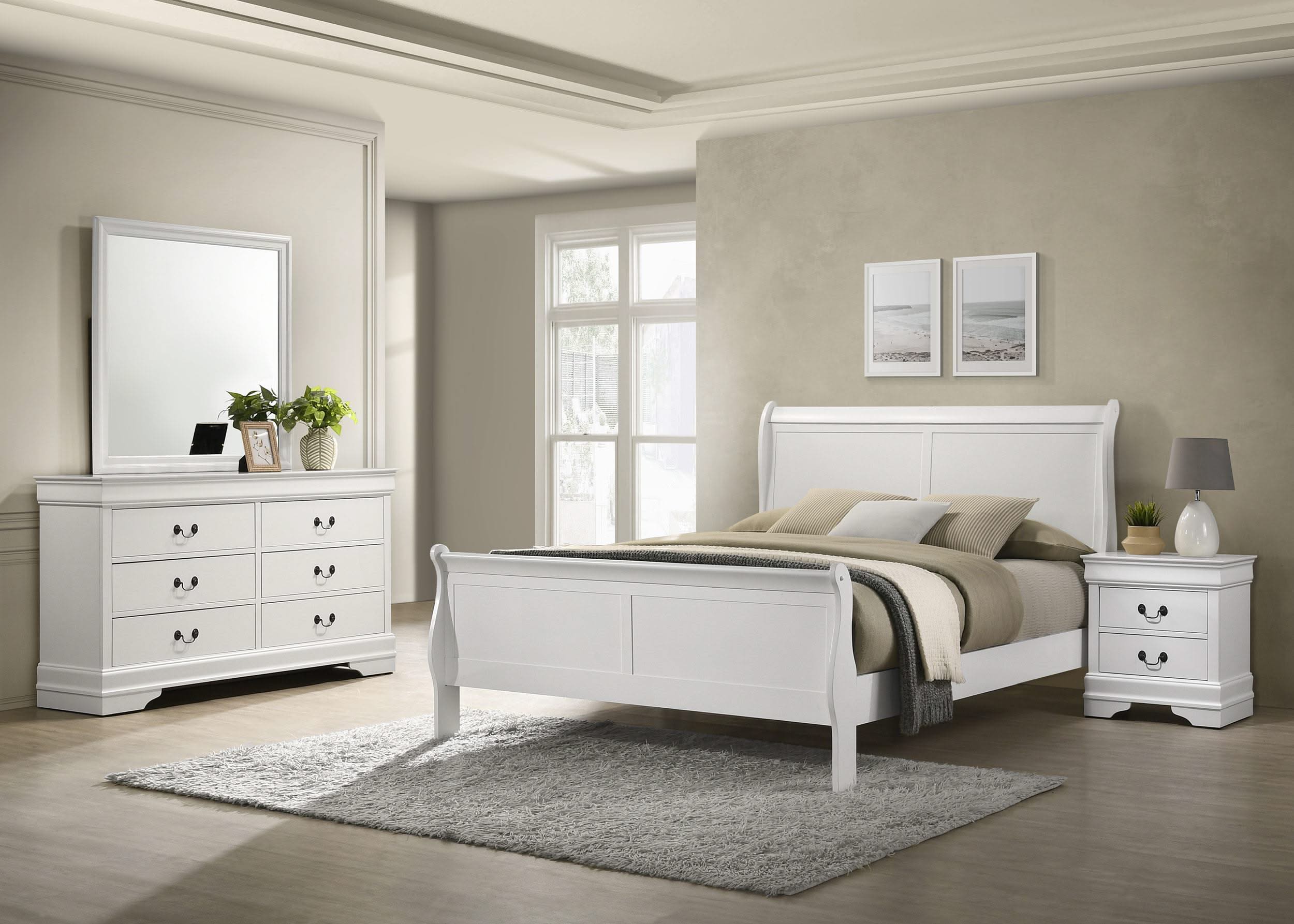 Juego de dormitorio Louis Philippe de 4 piezas en color blanco con cama tamaño king