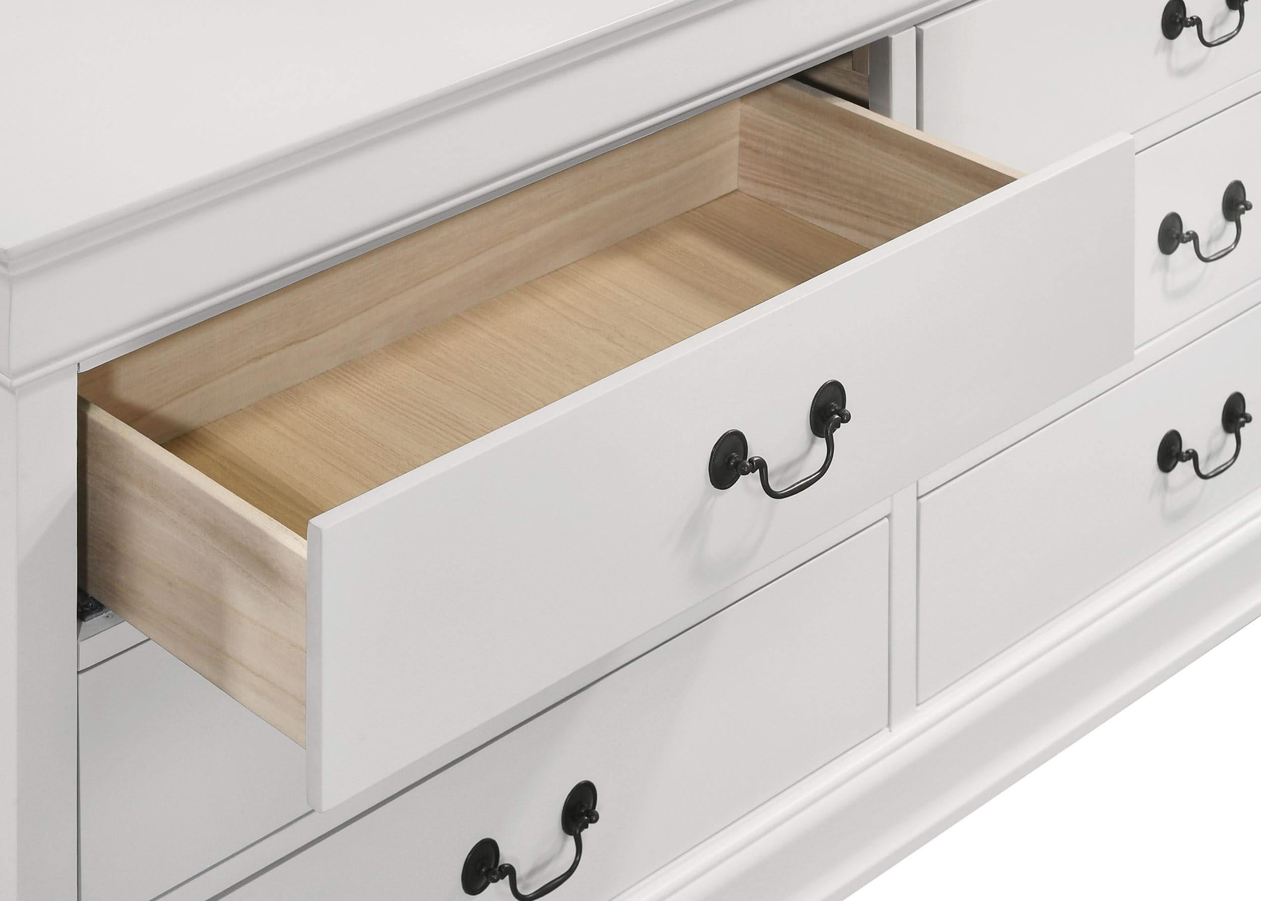 Juego de dormitorio Louis Philippe de 4 piezas en color blanco con cama tamaño king