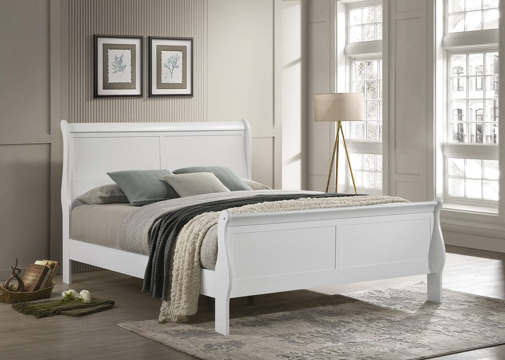 Cama Louis Philippe de 120 cm con paneles estilo trineo, color blanco