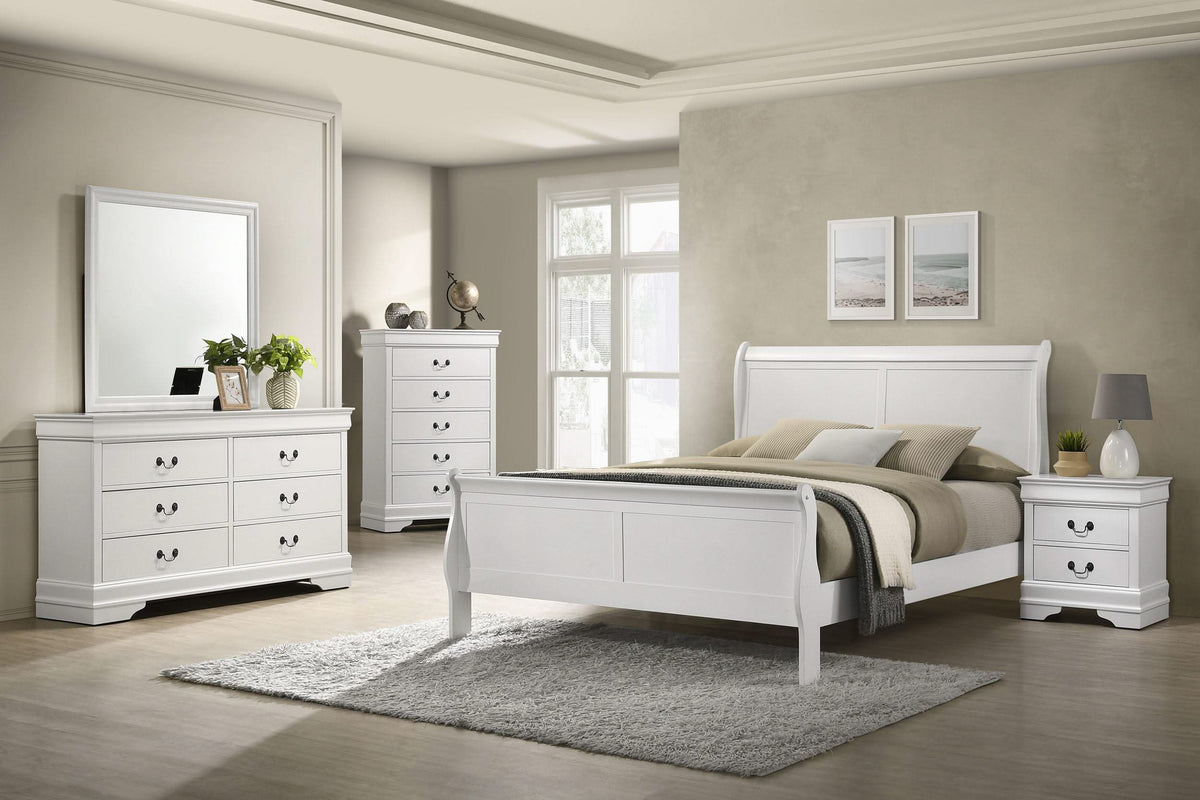 Cama Louis Philippe de 120 cm con paneles estilo trineo, color blanco
