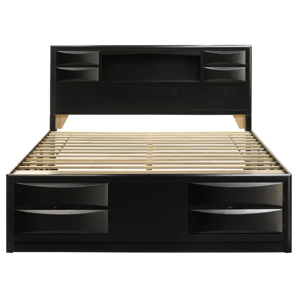 Cama con estantería de almacenamiento Briana Wood Eastern King, color negro