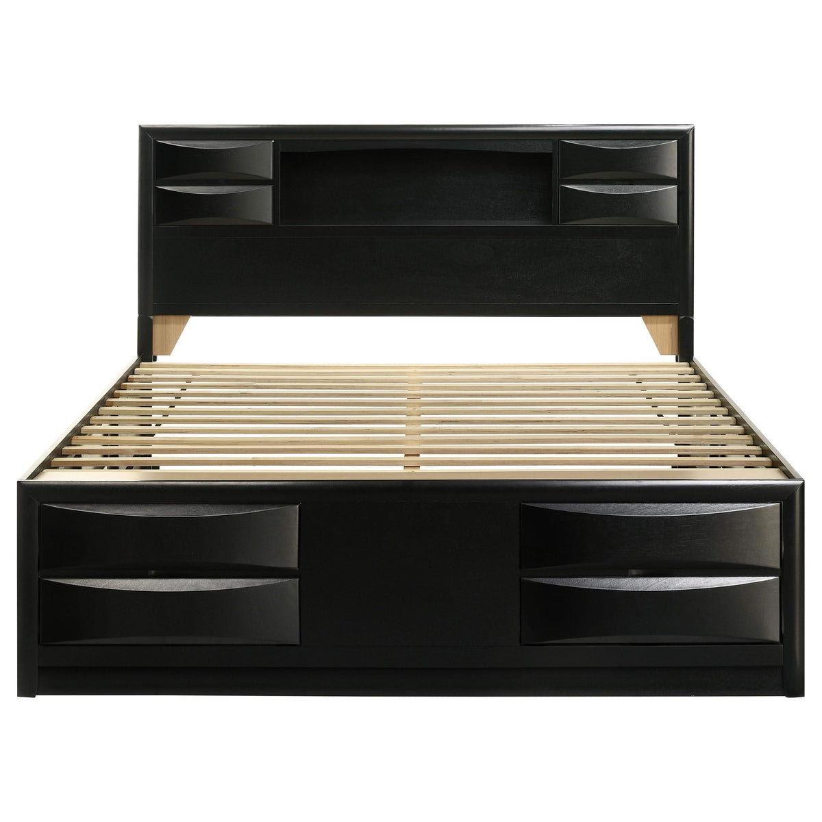 Cama con estantería de almacenamiento Briana Wood Eastern King, color negro