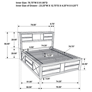 Cama con estantería de almacenamiento Briana Wood Eastern King, color negro