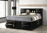 Cama con estantería de almacenamiento Briana Wood California King, color negro