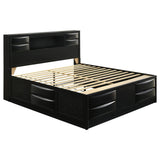 Cama con estantería de almacenamiento Briana Wood California King, color negro