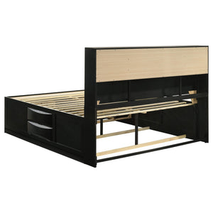 Cama con estantería de almacenamiento Briana Wood California King, color negro