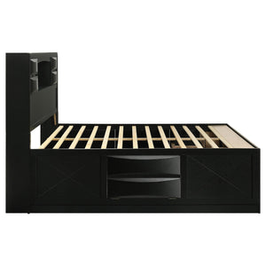 Cama con estantería de almacenamiento Briana Wood California King, color negro