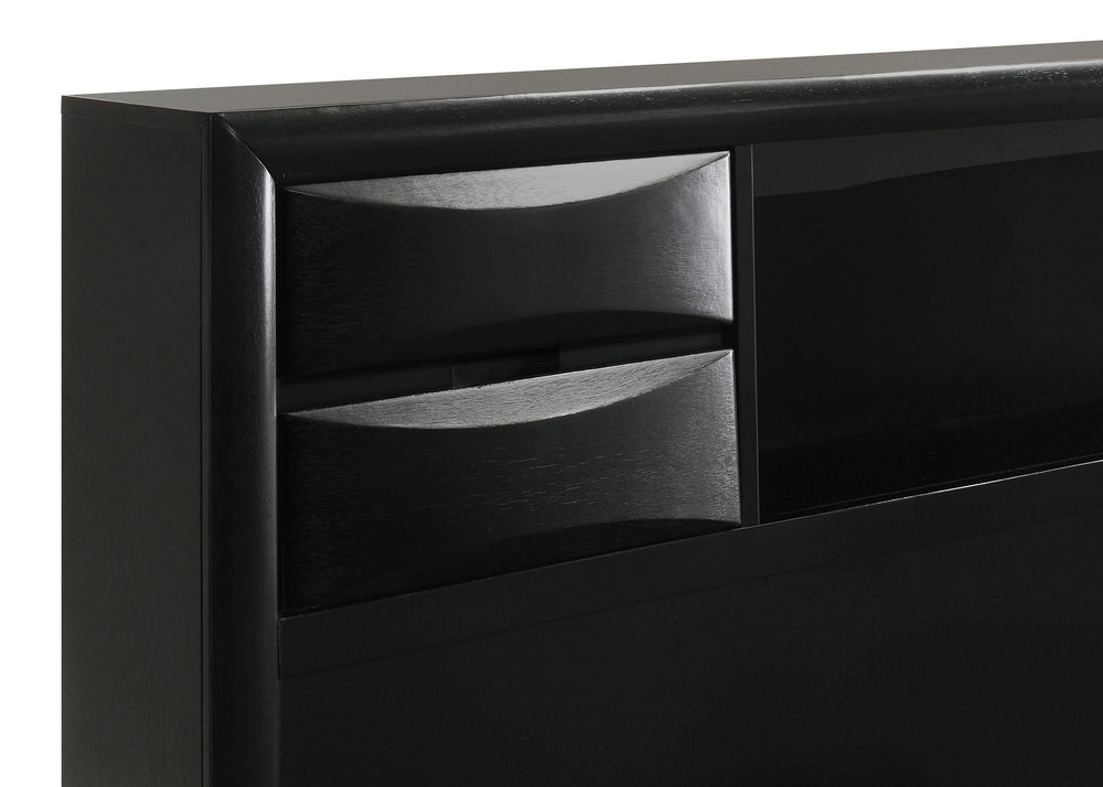 Cama con estantería de almacenamiento Briana Wood California King, color negro