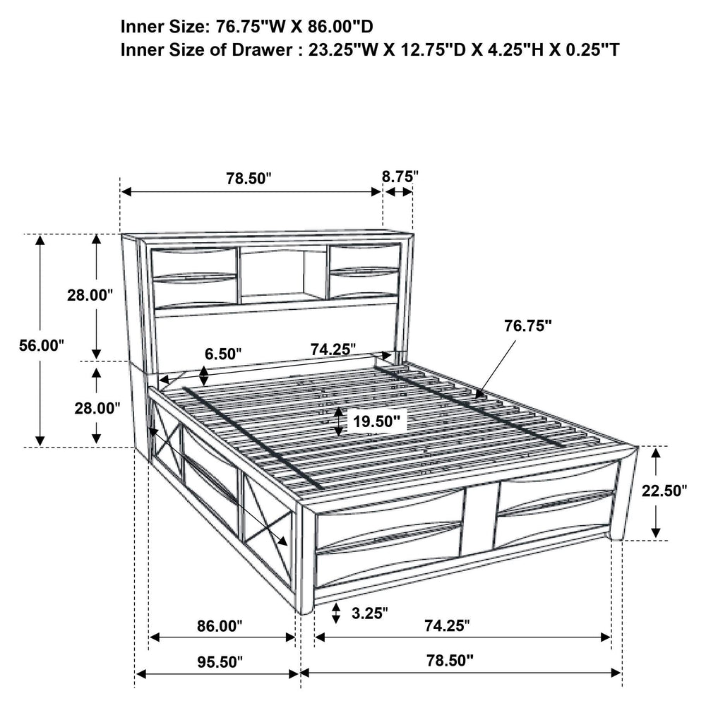 Cama con estantería de almacenamiento Briana Wood California King, color negro