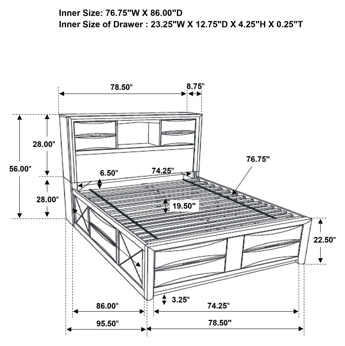 Cama con estantería de almacenamiento Briana Wood California King, color negro