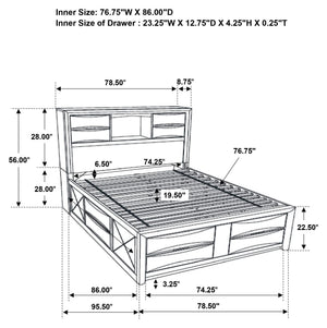 Cama con estantería de almacenamiento Briana Wood California King, color negro