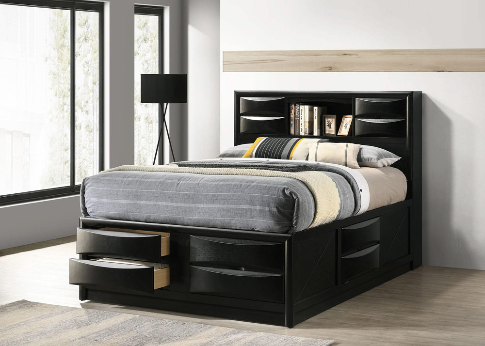 Cama Queen con librería y almacenaje Briana Wood, color negro
