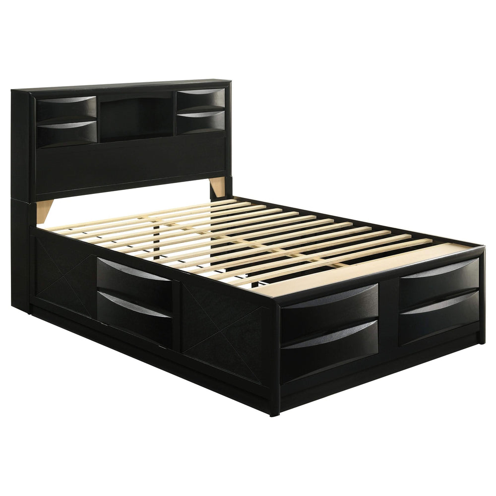 Cama Queen con librería y almacenaje Briana Wood, color negro
