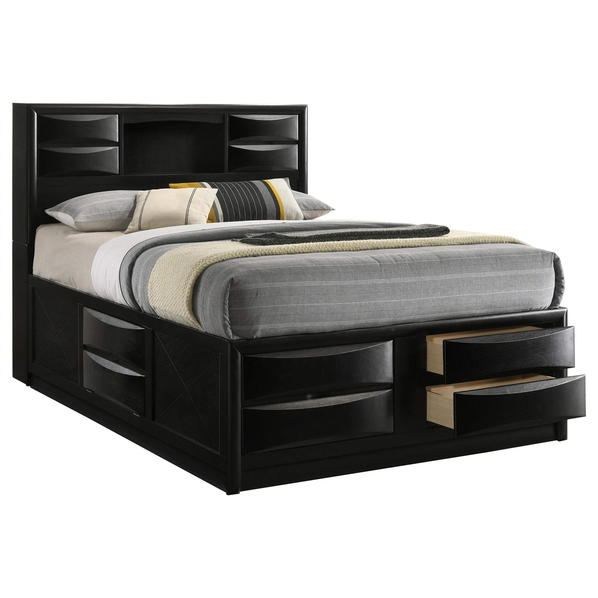 Cama Queen con librería y almacenaje Briana Wood, color negro