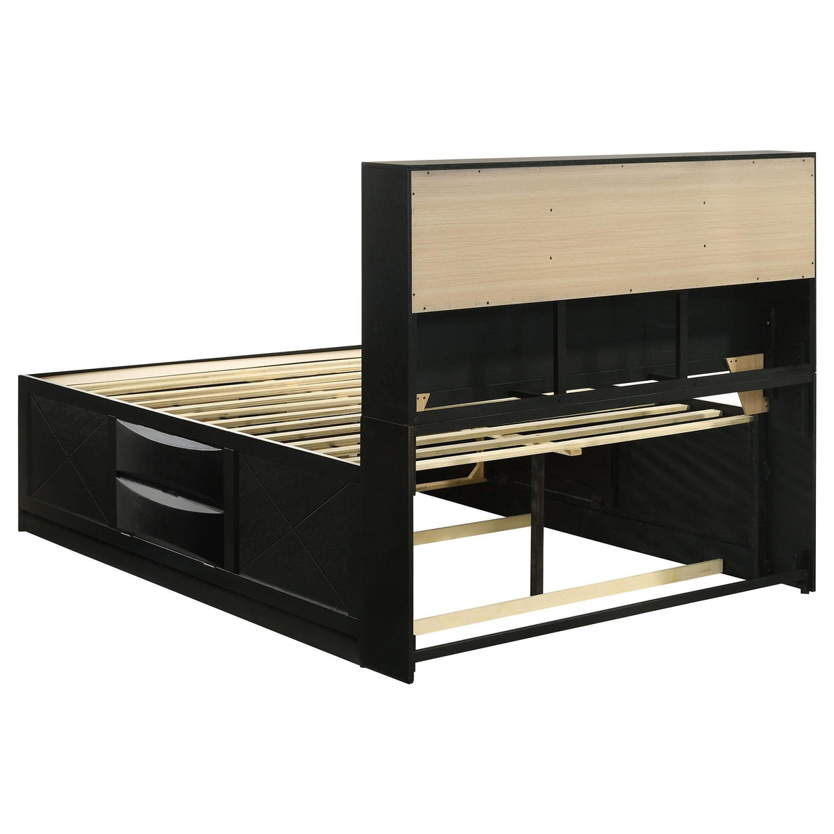 Cama Queen con librería y almacenaje Briana Wood, color negro