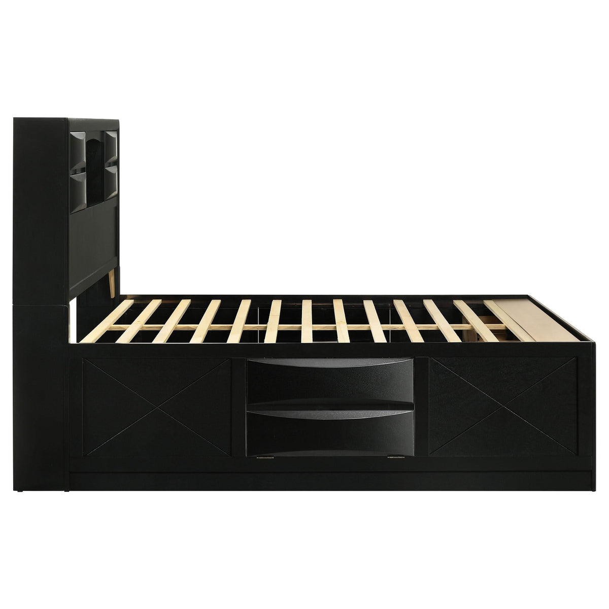 Cama Queen con librería y almacenaje Briana Wood, color negro