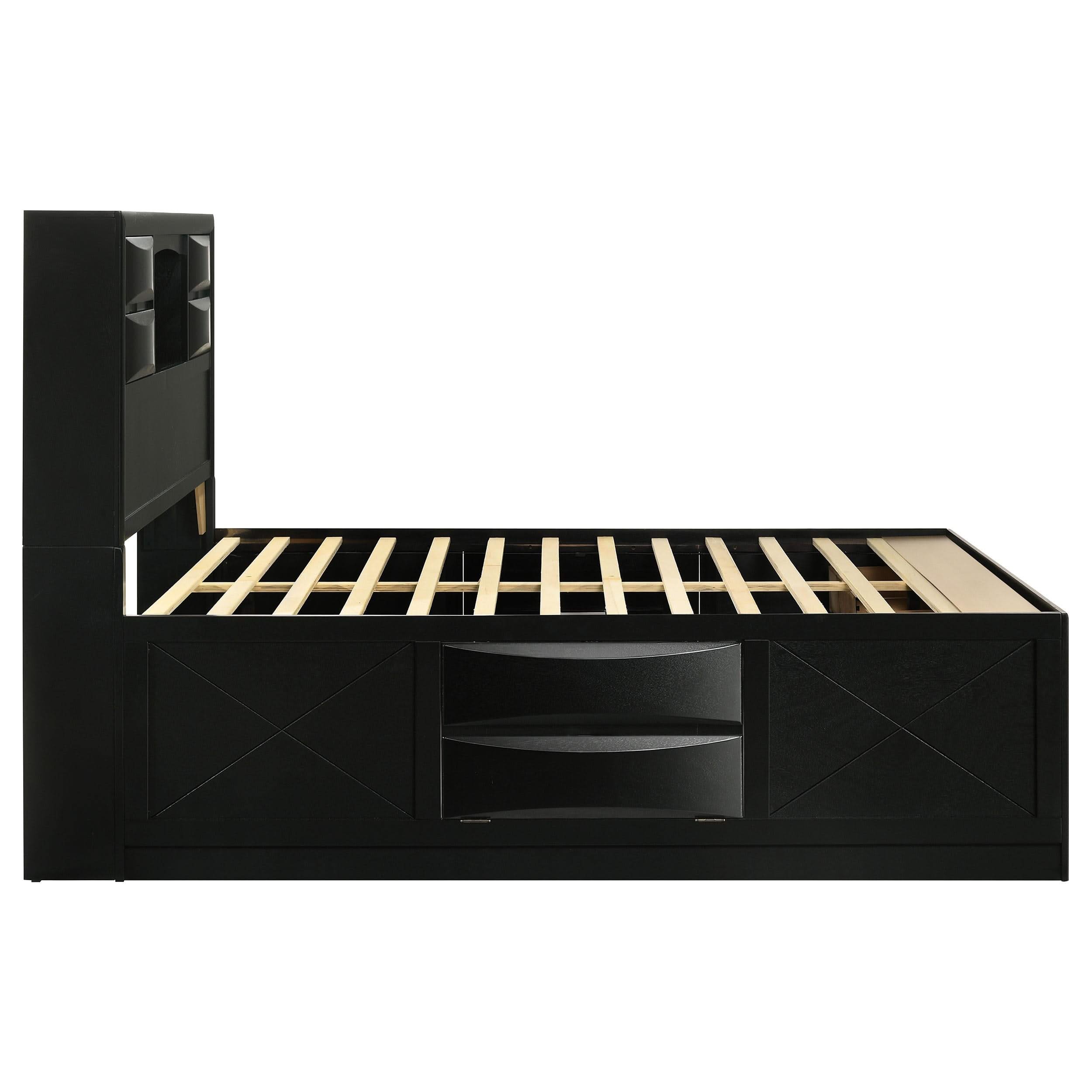 Cama Queen con librería y almacenaje Briana Wood, color negro