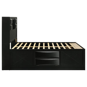 Cama Queen con librería y almacenaje Briana Wood, color negro