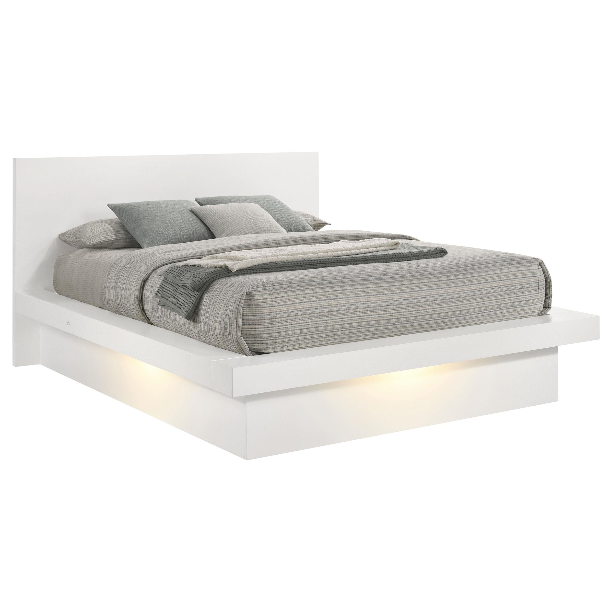 Jessica Wood California King LED Panel Bed Cream White