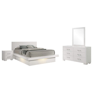 Juego de dormitorio Jessica de 4 piezas con iluminación LED Queen, color blanco nieve