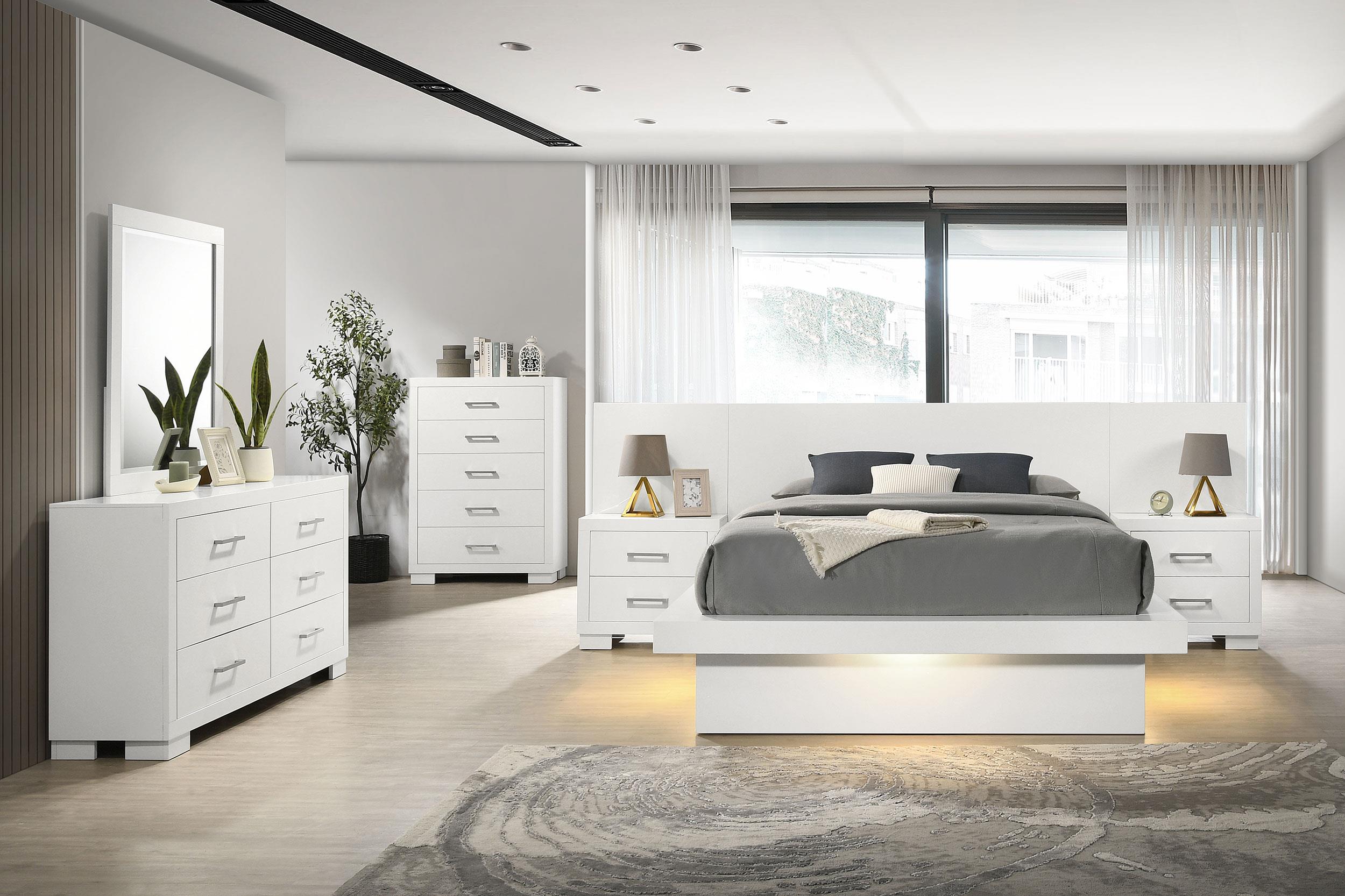 Jessica Wood Queen LED Panel Bed Snow White