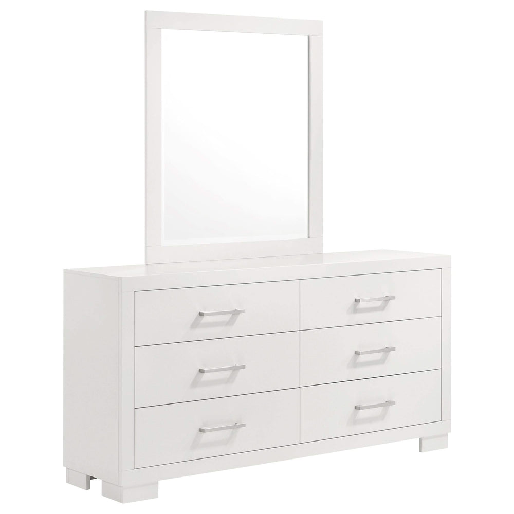 Cómoda Jessica de 6 cajones con espejo en blanco crema