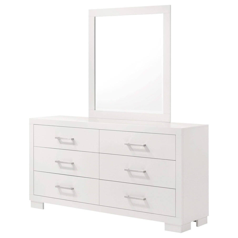 Cómoda Jessica de 6 cajones con espejo en blanco crema