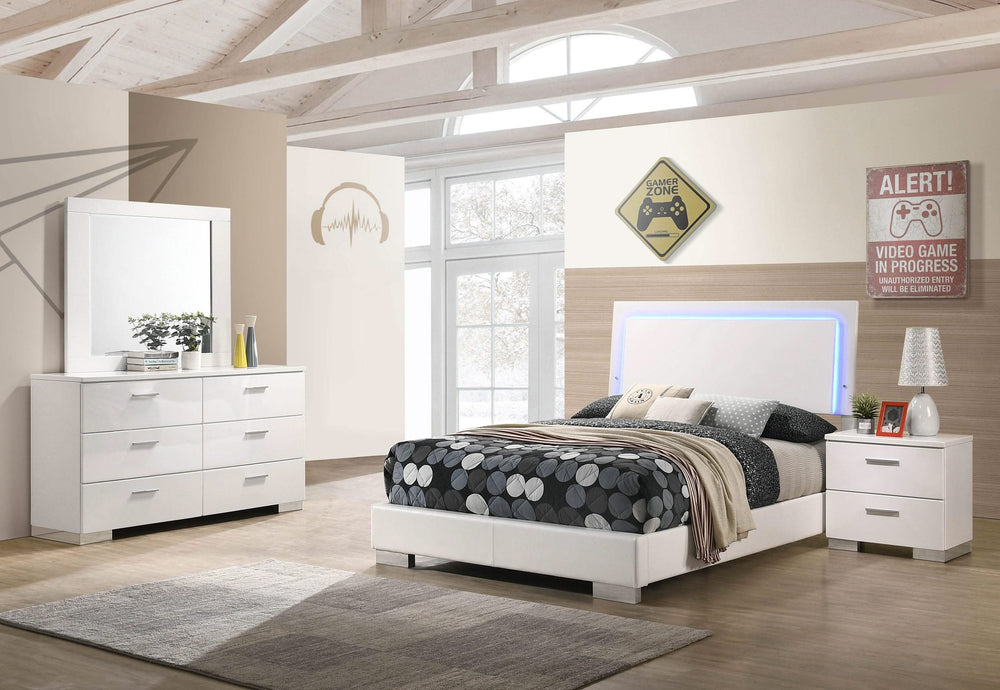 Juego de dormitorio completo Felicity de 4 piezas blanco de alto brillo