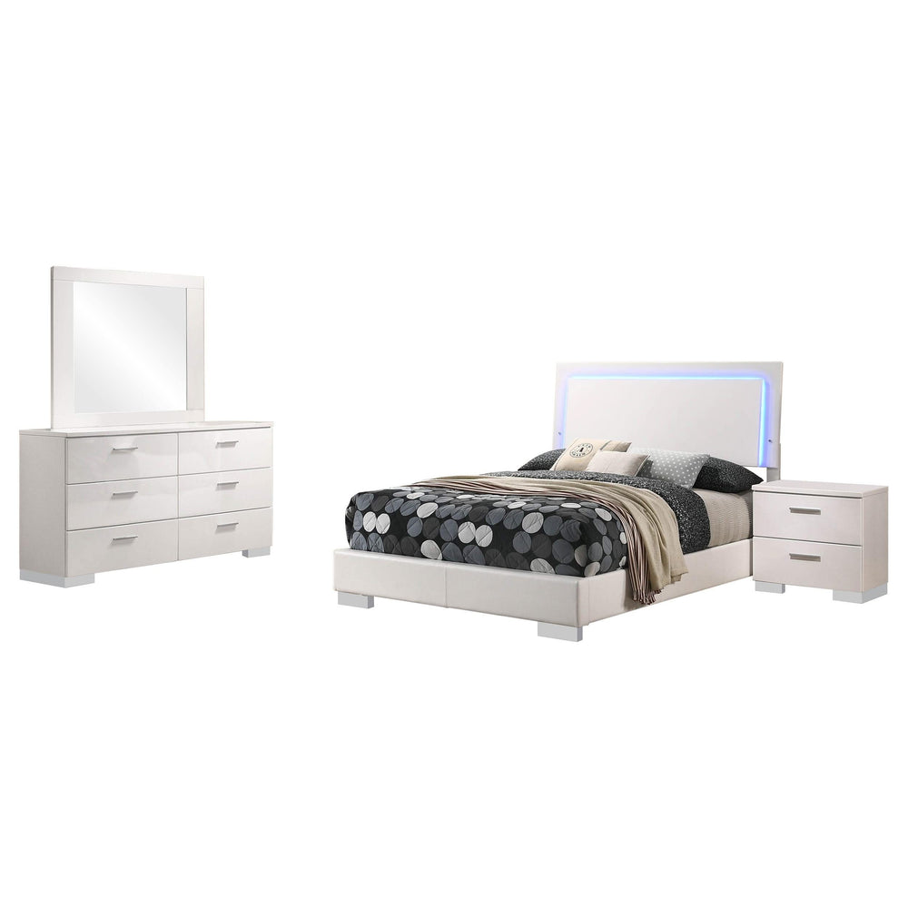 Juego de dormitorio completo Felicity de 4 piezas blanco de alto brillo