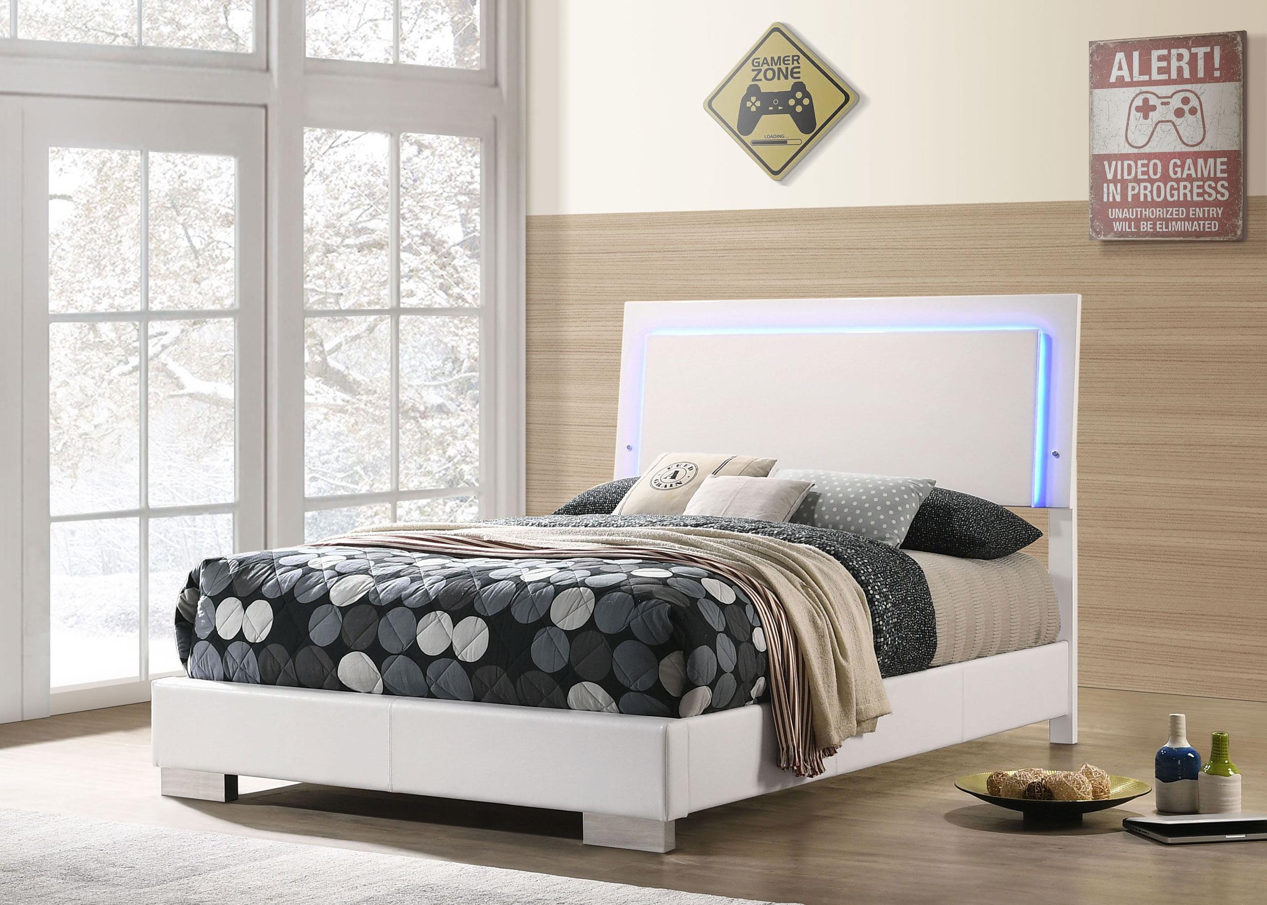 Felicity Wood Full LED Panel Bed White High Gloss