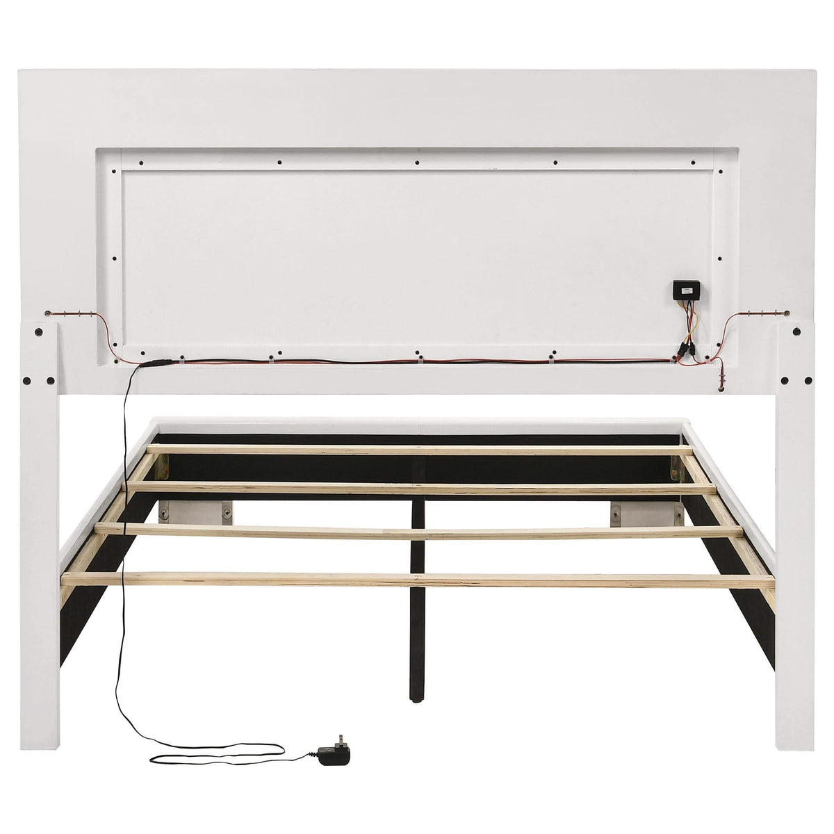 Cama con panel LED completo Felicity Wood en blanco de alto brillo