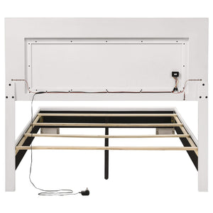 Cama con panel LED completo Felicity Wood en blanco de alto brillo