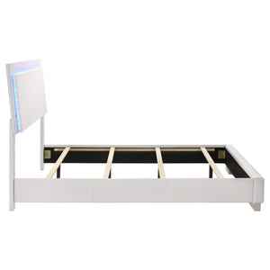 Cama con panel LED completo Felicity Wood en blanco de alto brillo