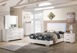Cama con panel LED completo Felicity Wood en blanco de alto brillo