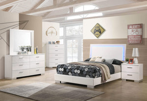 Cama con panel LED completo Felicity Wood en blanco de alto brillo