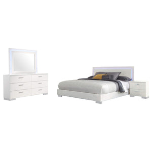 Juego de dormitorio Felicity de 4 piezas Eastern King, blanco de alto brillo