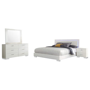 Juego de dormitorio Felicity de 4 piezas Eastern King, blanco de alto brillo
