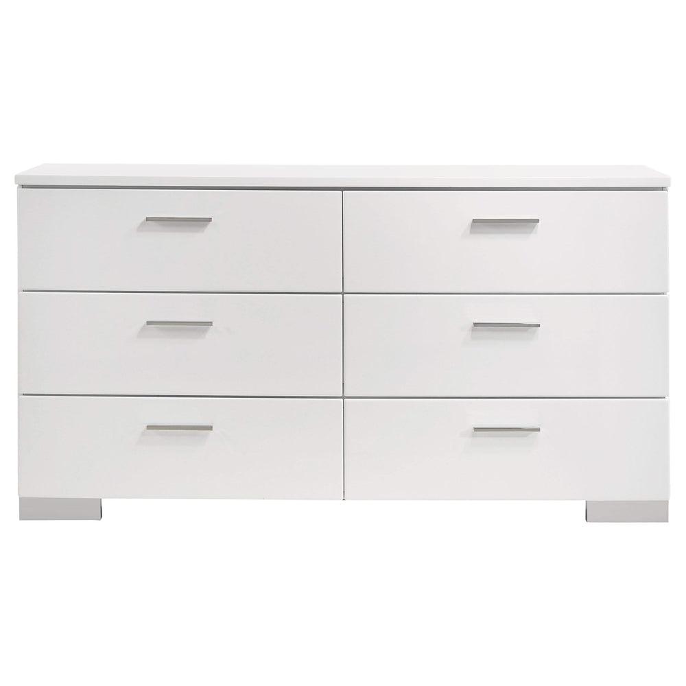 Juego de dormitorio Felicity de 4 piezas Eastern King, blanco de alto brillo