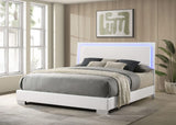 Cama con panel LED Felicity Wood Eastern King, color blanco brillante