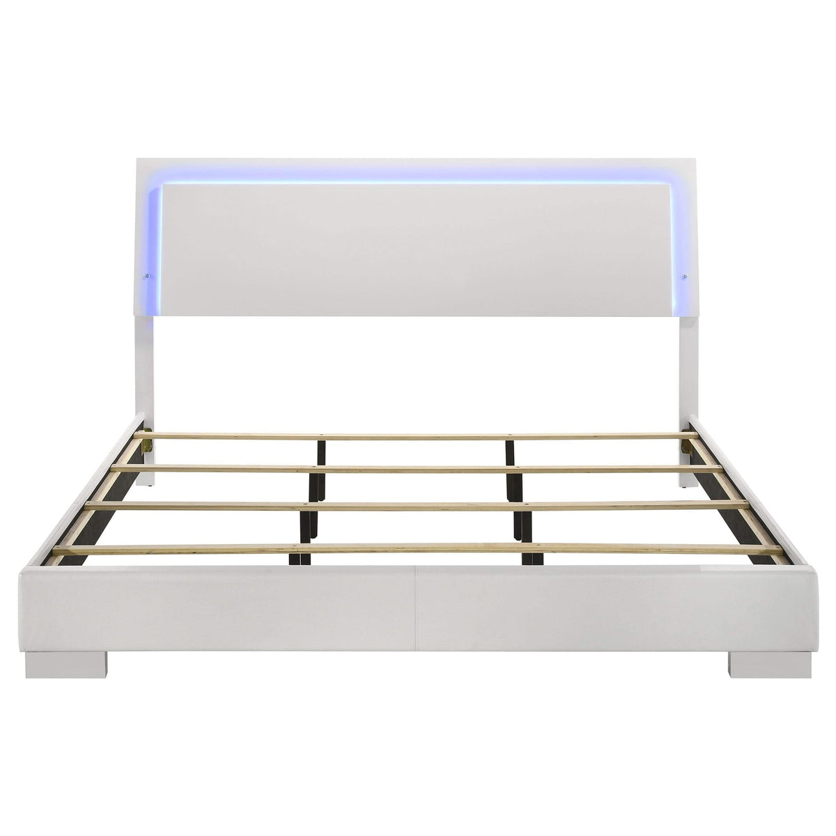 Cama con panel LED Felicity Wood Eastern King, color blanco brillante