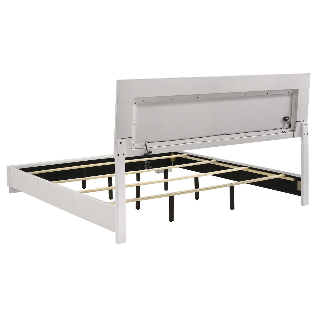 Cama con panel LED Felicity Wood Eastern King, color blanco brillante