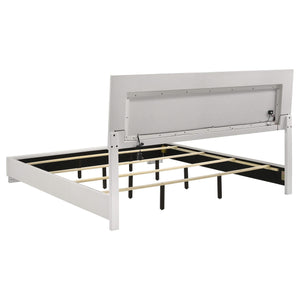 Cama con panel LED Felicity Wood Eastern King, color blanco brillante